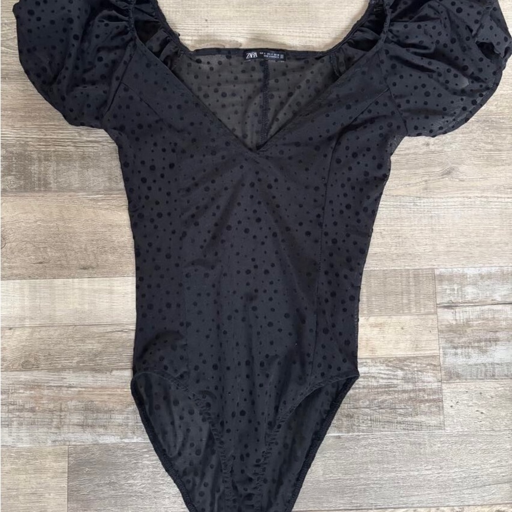 Zara Sheer Black Polka Dot Top